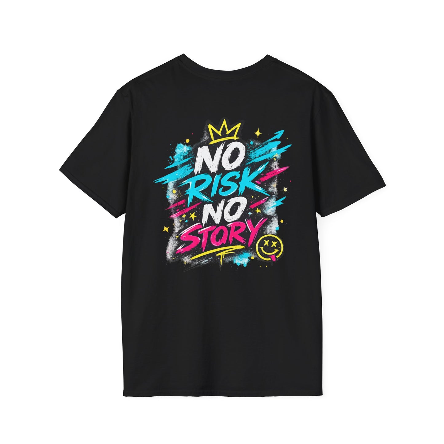 Black Minimalist No Risk No Story T‑Shirt — Classic Plain Crewneck Tee